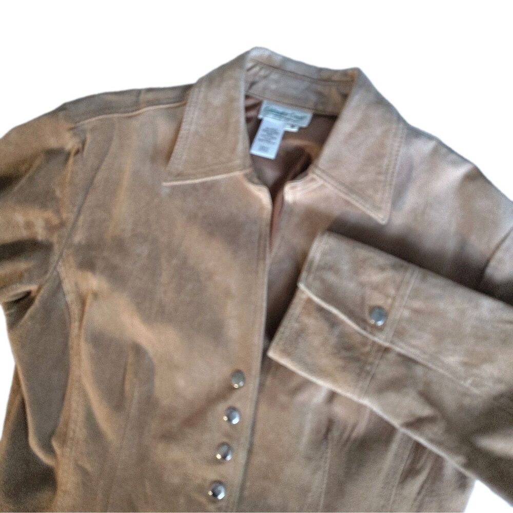 Coldwater Creek Womens Small Suede Leather Jacket Brown Snap Button Western Boho